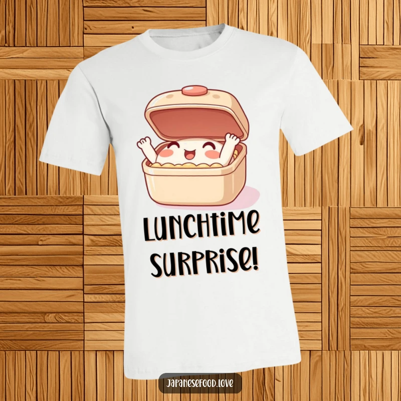 Funny t-shirt featuring a happy bento box character opening and closing its lid with pure enthusiasm and delight.