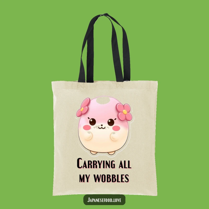 Funny Wobbly Sakura Mochi Tote Bag, Carry Your Delights with Wobble
