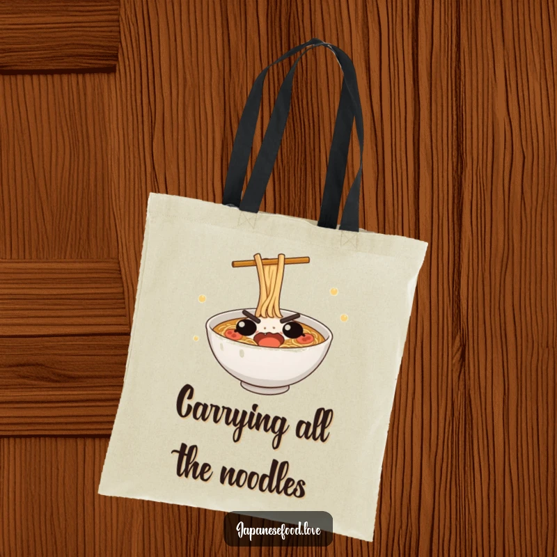 Funny Ramen Dive Tote Bag: A cute ramen bowl determinedly diving, offering a humorous and practical way to carry items.